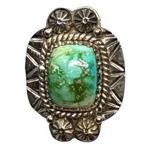 Adjustable Sterling Silver & Turquoise Ring With Intricate Western Style Design